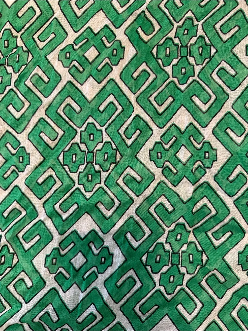 crown & ivy Green and Navy Greek Key Patterned Tassel Scarf Wrap